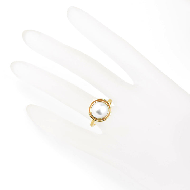 White Mabe Pearl Ring in Yellow Gold Double Bezel - Goldmakers Fine Jewelry