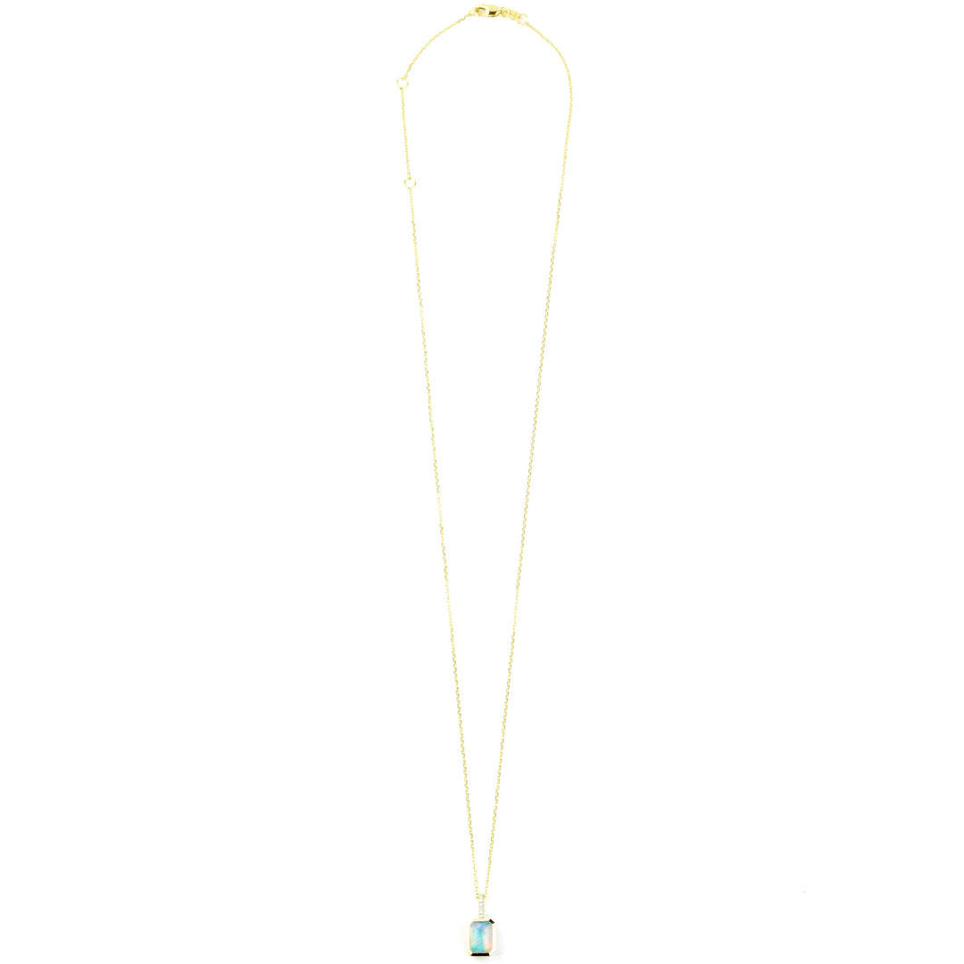 Bezel Set Opal and Diamond Necklace in Yellow Gold