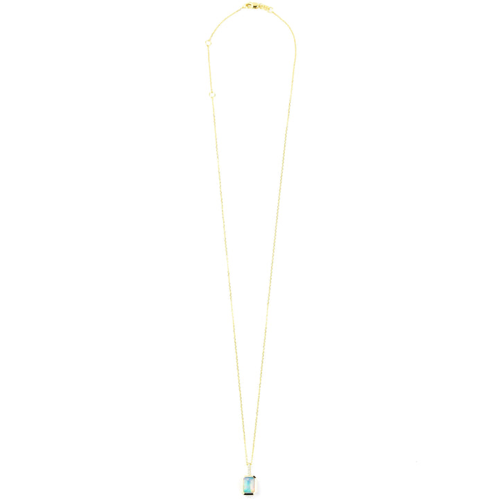 Bezel Set Opal and Diamond Necklace in Yellow Gold