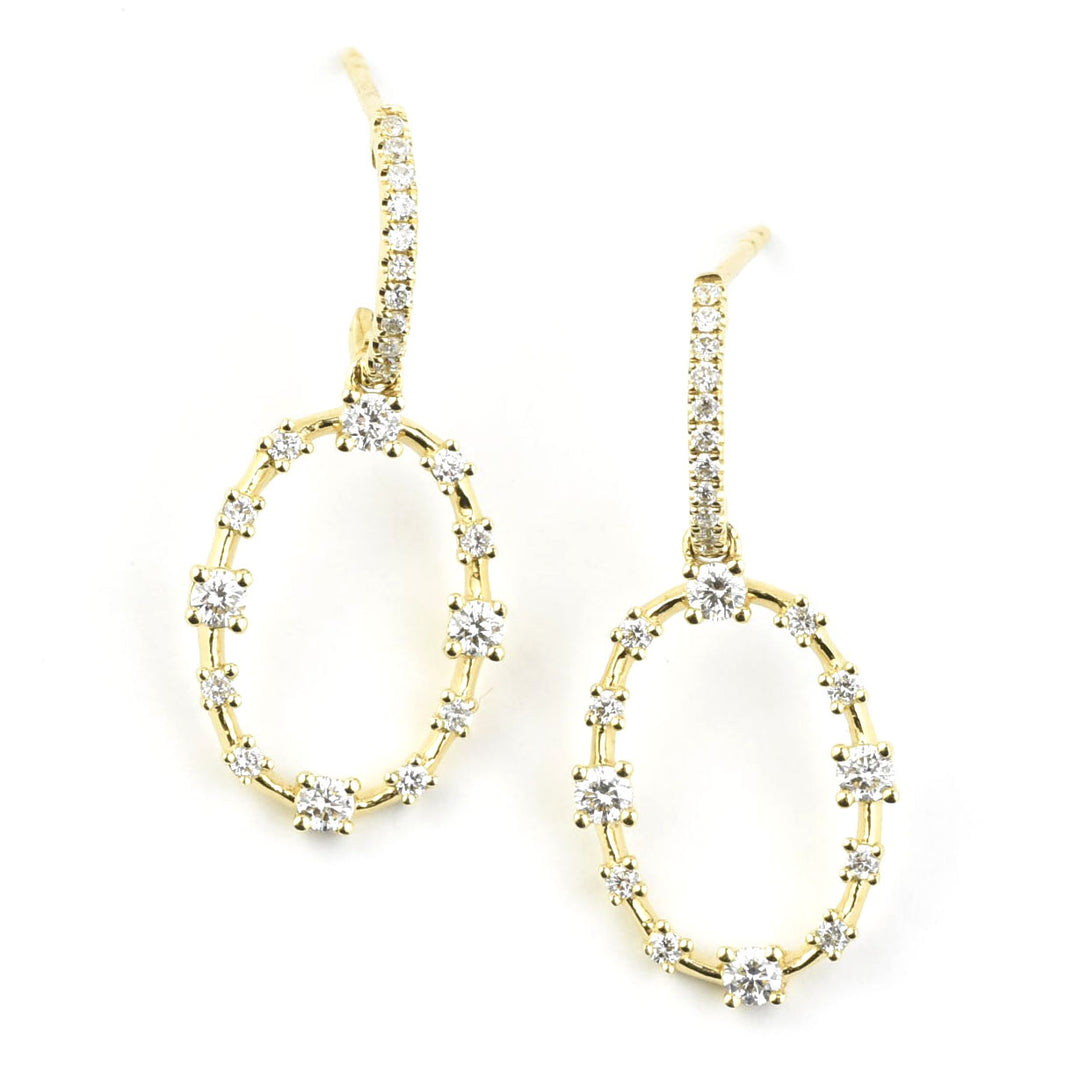 Diamond and 14k Yellow Gold Oval Dangle Earrings