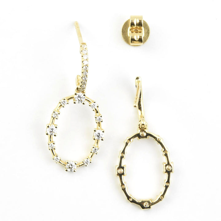 Diamond and 14k Yellow Gold Oval Dangle Earrings