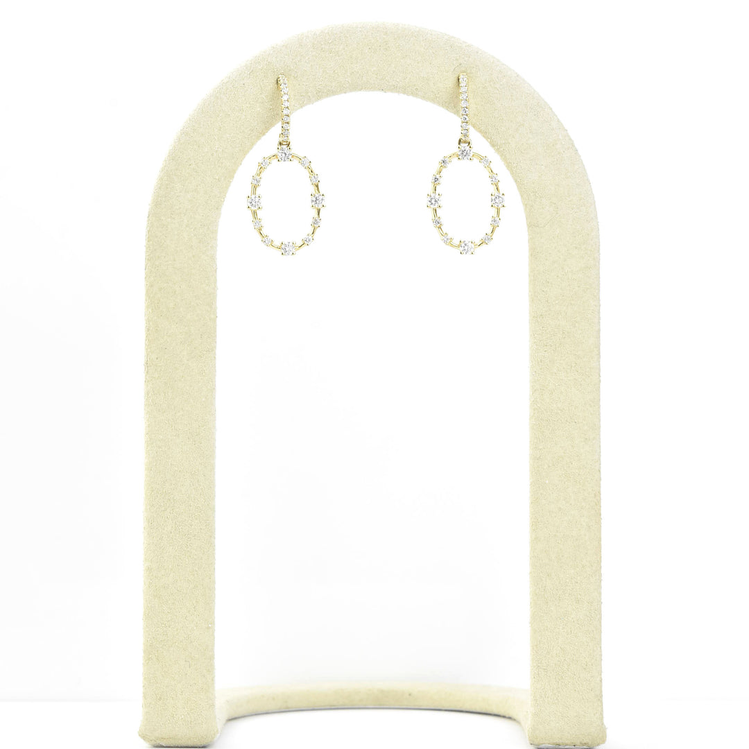 Diamond and 14k Yellow Gold Oval Dangle Earrings