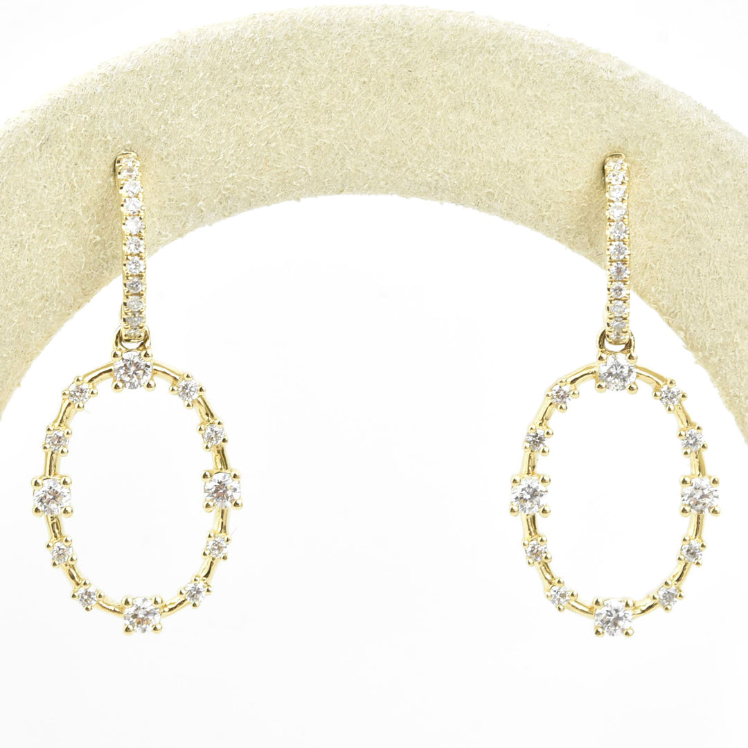 Diamond and 14k Yellow Gold Oval Dangle Earrings