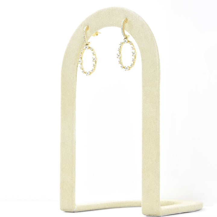 Diamond and 14k Yellow Gold Oval Dangle Earrings