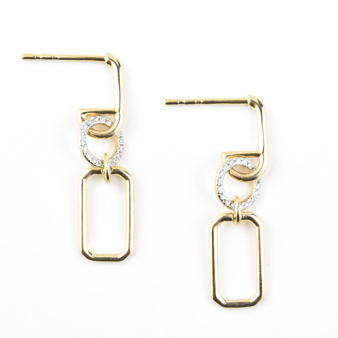 Yellow Gold and Pave Diamond Link Earrings