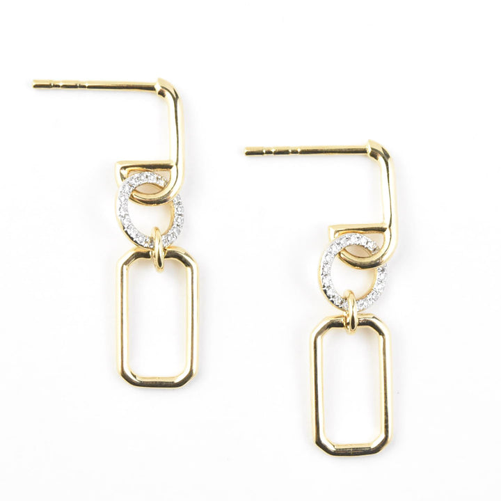Yellow Gold and Pave Diamond Link Earrings