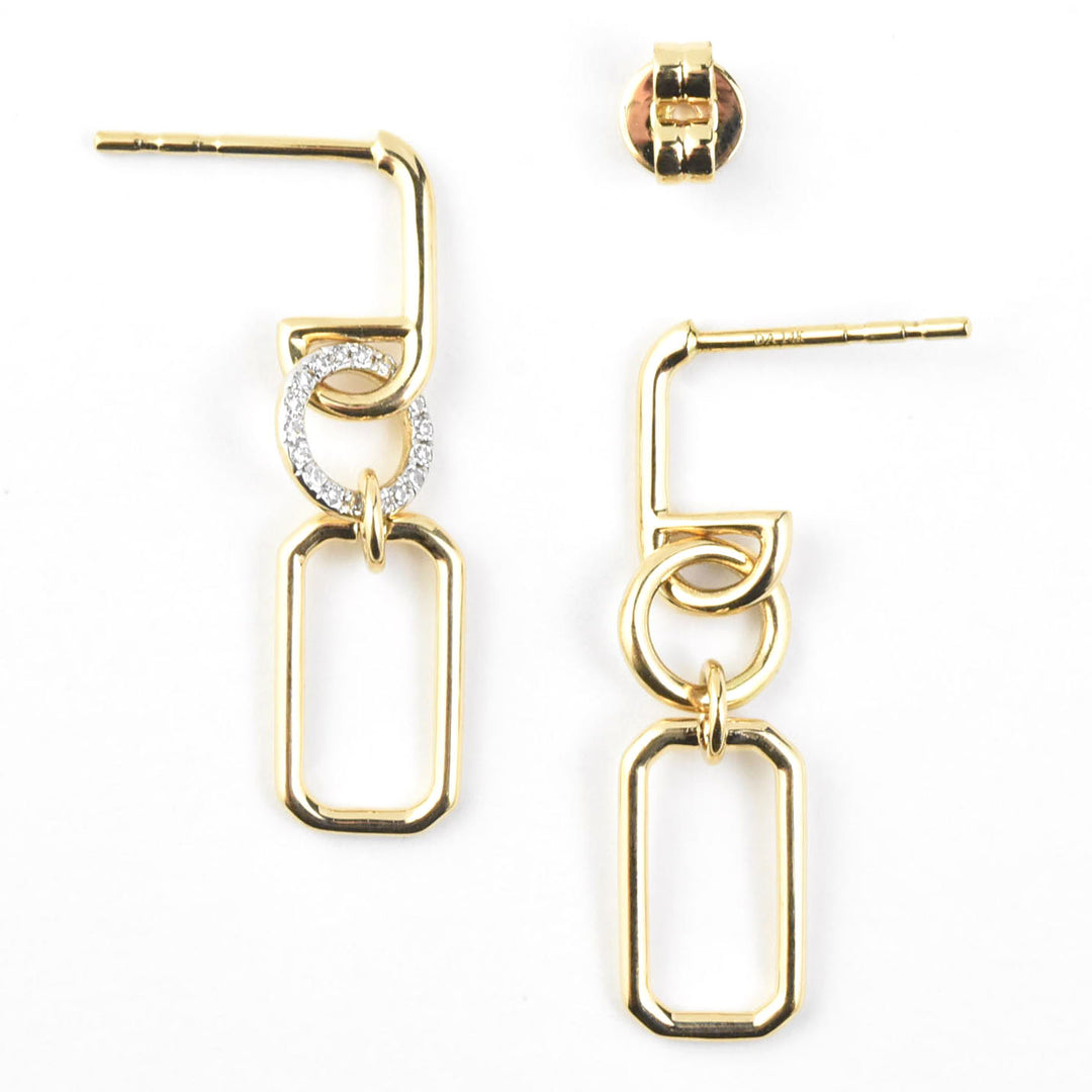 Yellow Gold and Pave Diamond Link Earrings