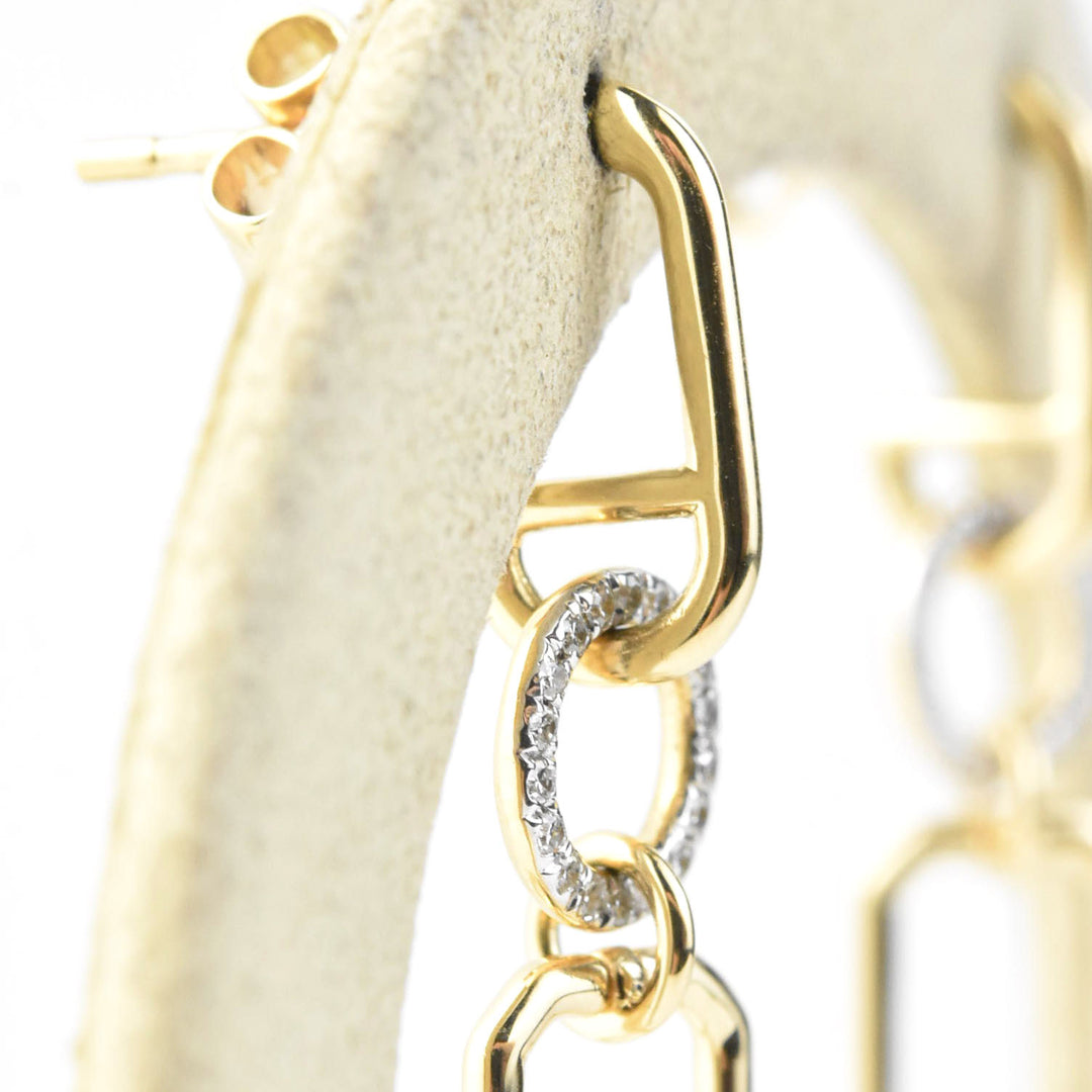 Yellow Gold and Pave Diamond Link Earrings