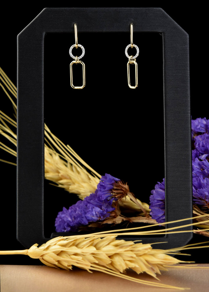 Yellow Gold and Pave Diamond Link Earrings