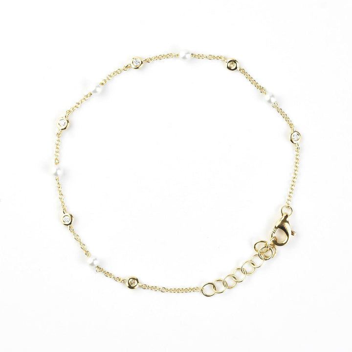 Pearl and Diamond Station Bracelet in 14k Yellow Gold