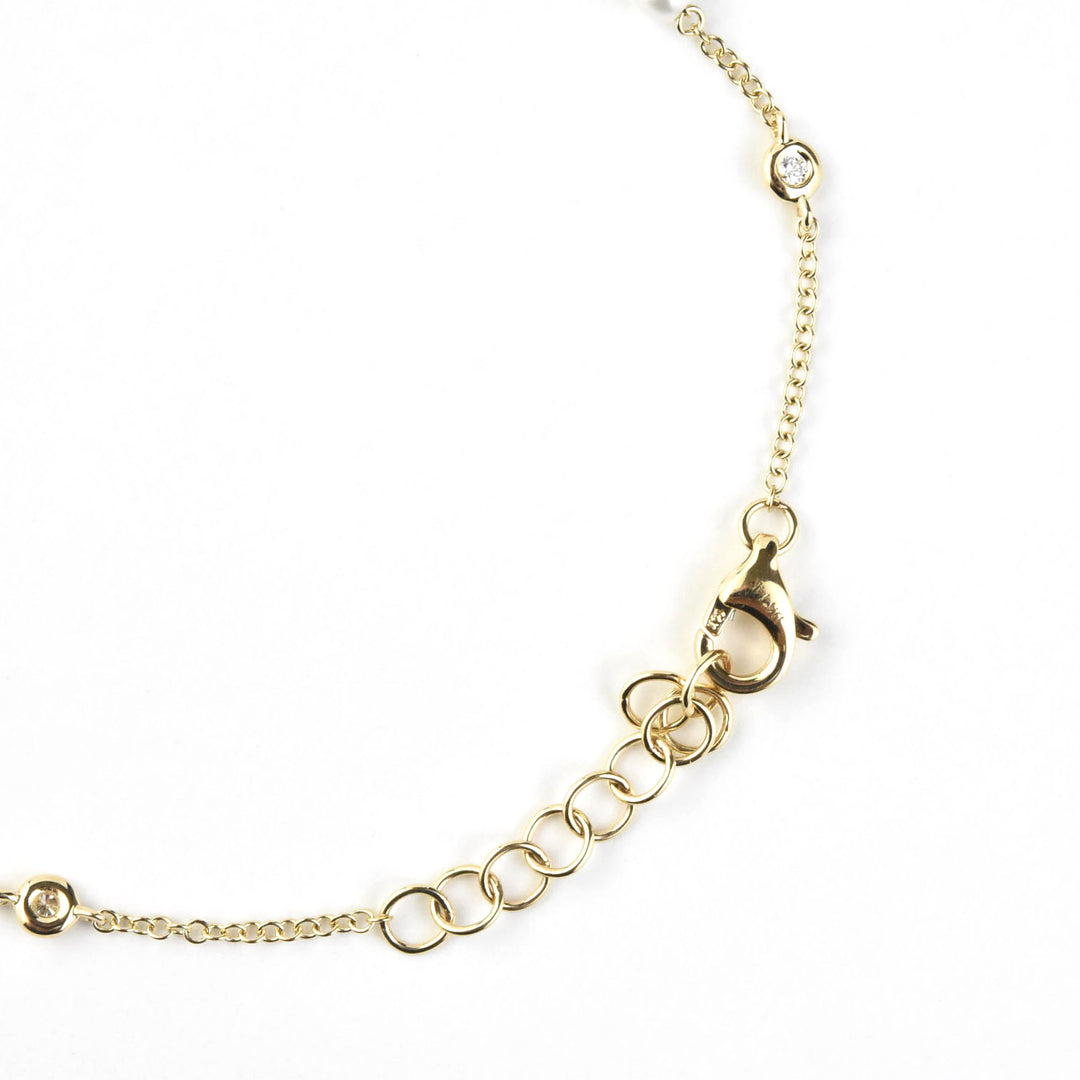 Pearl and Diamond Station Bracelet in 14k Yellow Gold