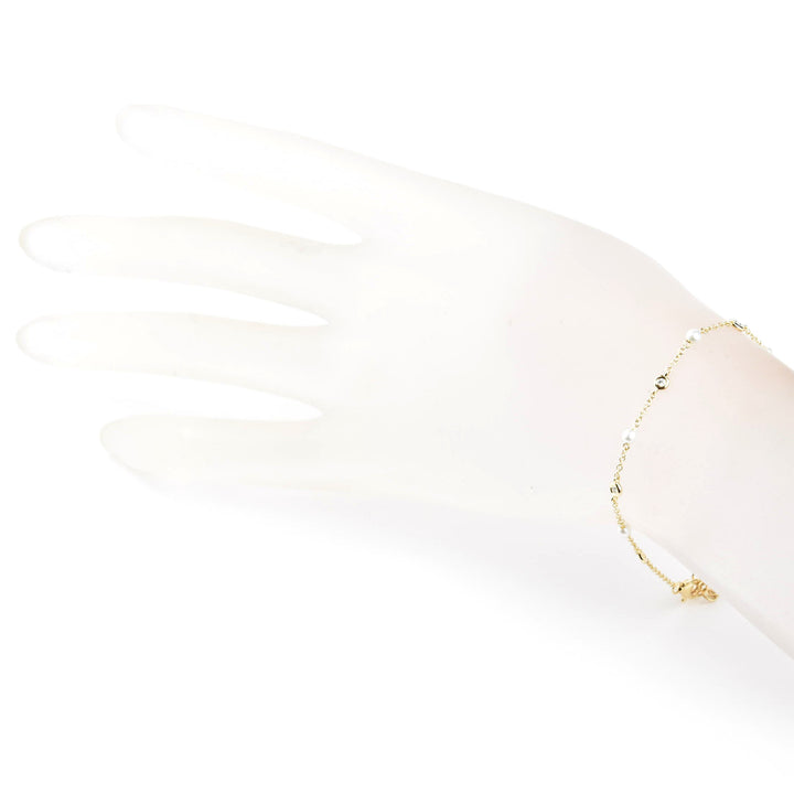 Pearl and Diamond Station Bracelet in 14k Yellow Gold