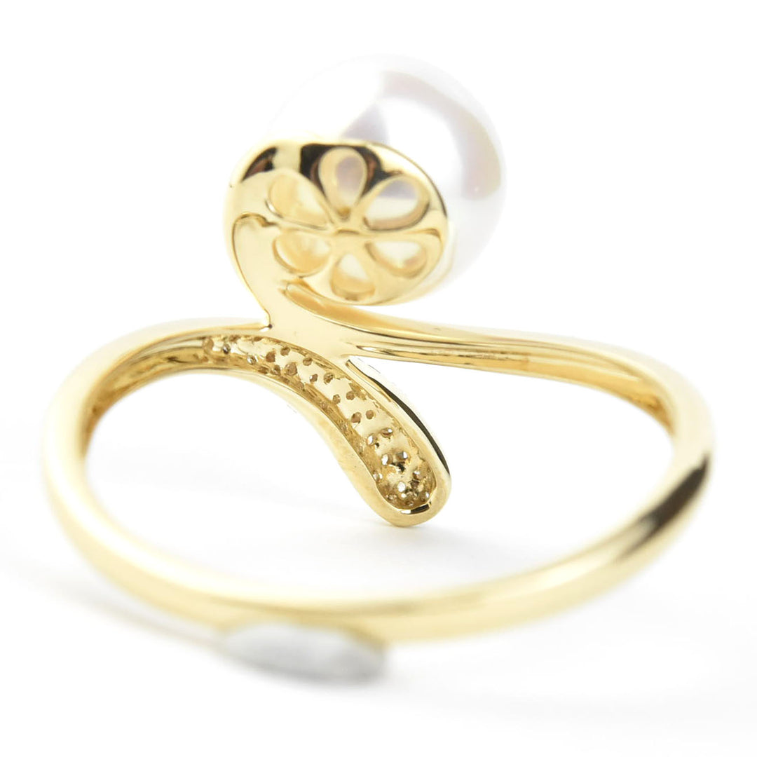 Diamond and Pearl Bypass Ring in 14k Yellow Gold - Goldmakers Fine Jewelry