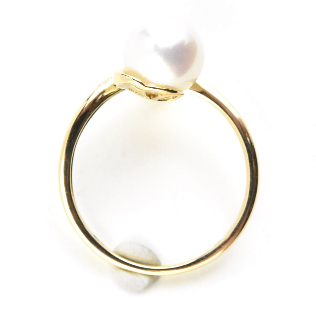 Diamond and Pearl Bypass Ring in 14k Yellow Gold - Goldmakers Fine Jewelry