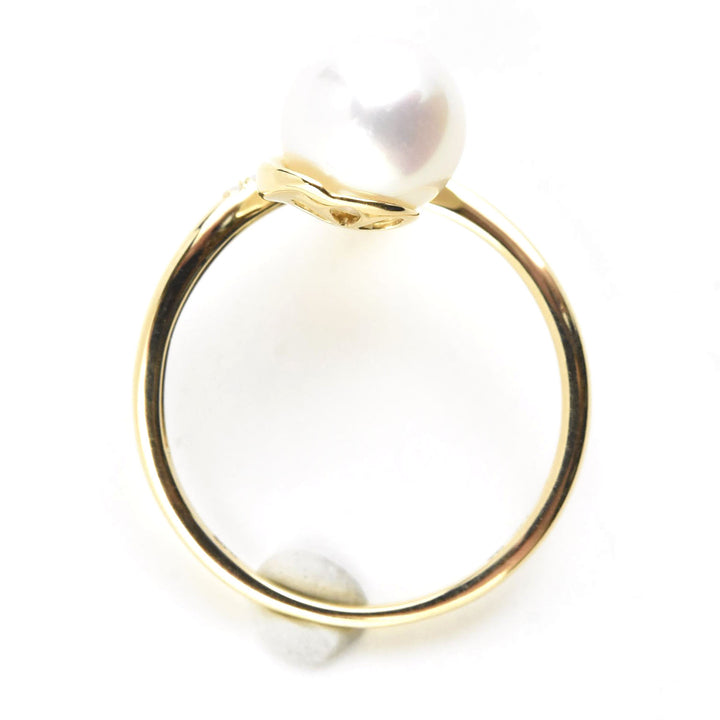 Diamond and Pearl Bypass Ring in 14k Yellow Gold - Goldmakers Fine Jewelry