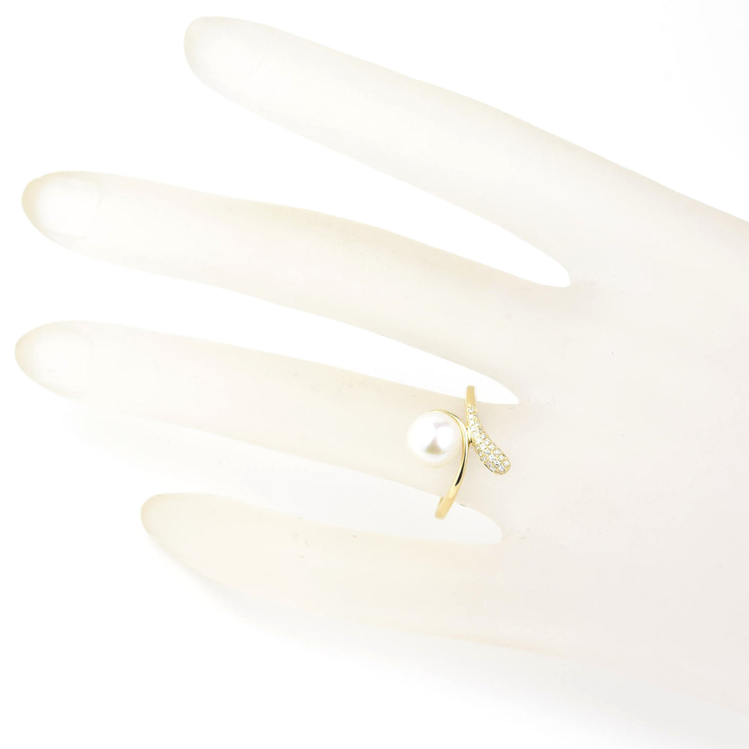 Diamond and Pearl Bypass Ring in 14k Yellow Gold - Goldmakers Fine Jewelry