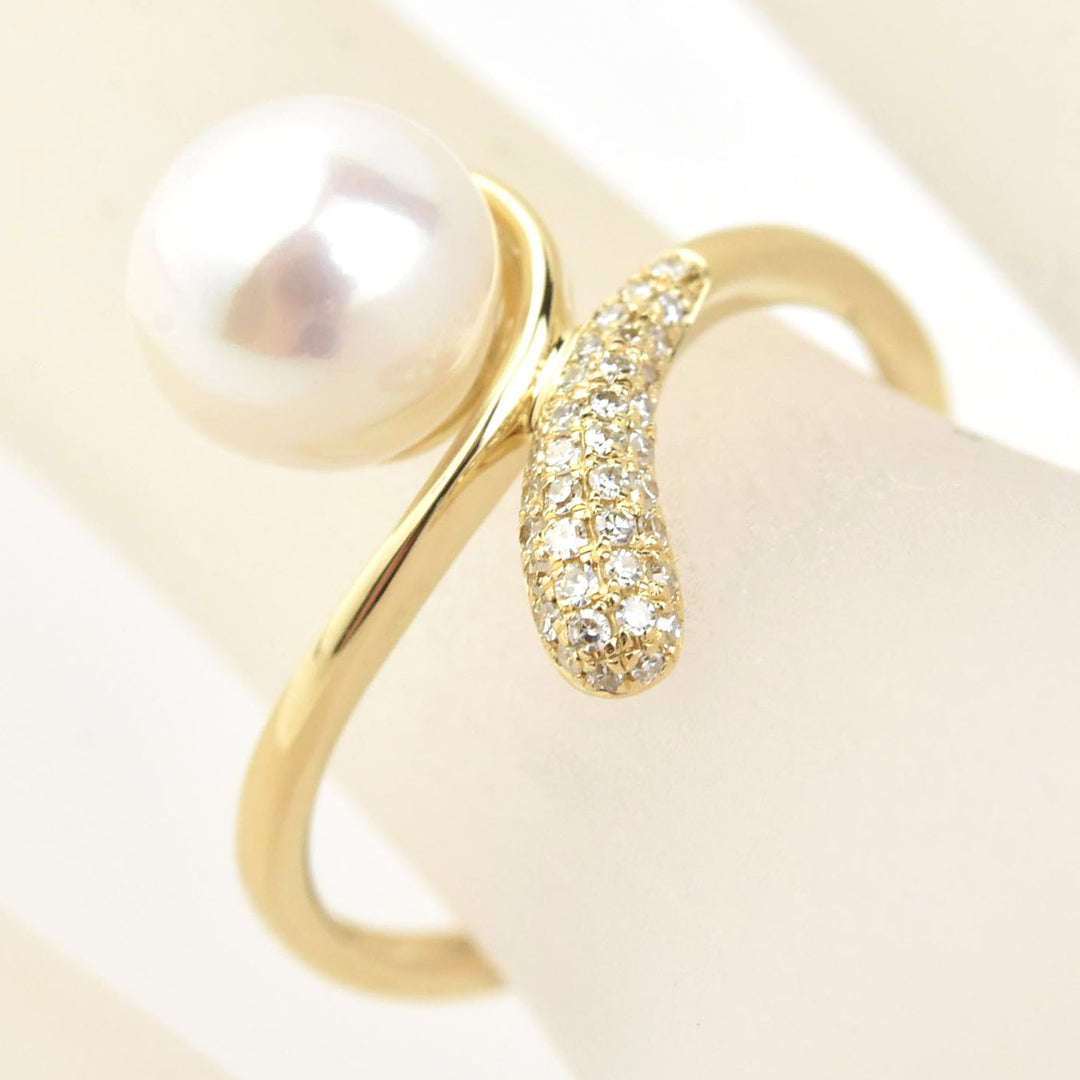 Diamond and Pearl Bypass Ring in 14k Yellow Gold - Goldmakers Fine Jewelry