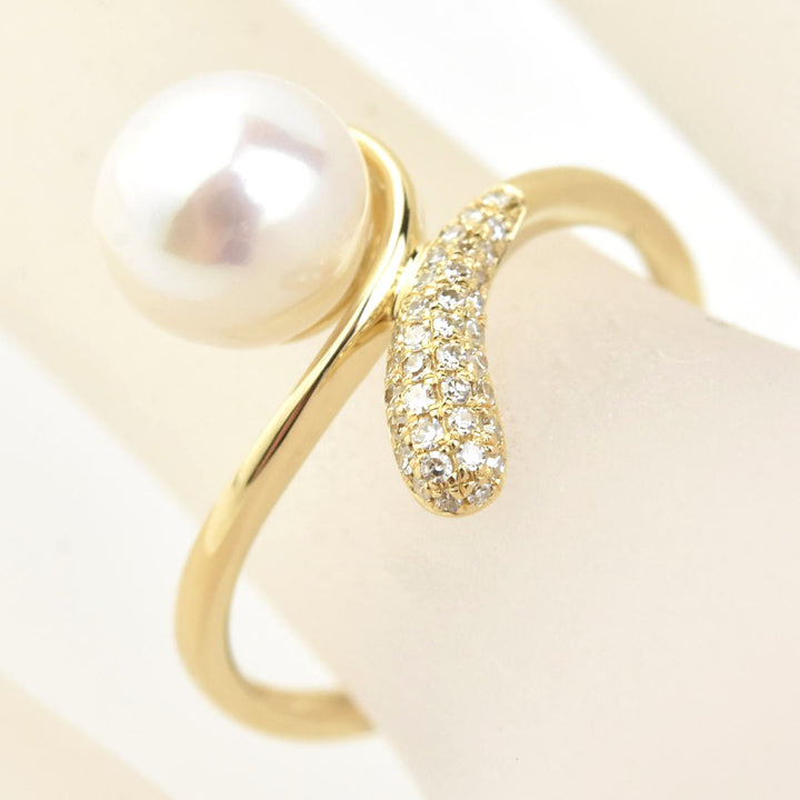 Diamond and Pearl Bypass Ring in 14k Yellow Gold - Goldmakers Fine Jewelry