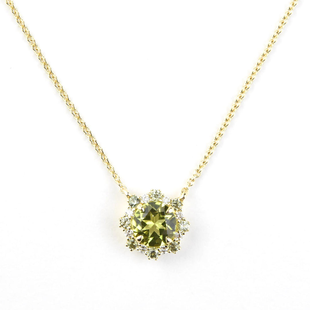 Peridot, Green Sapphire and Diamond Necklace 14k Gold - Goldmakers Fine Jewelry