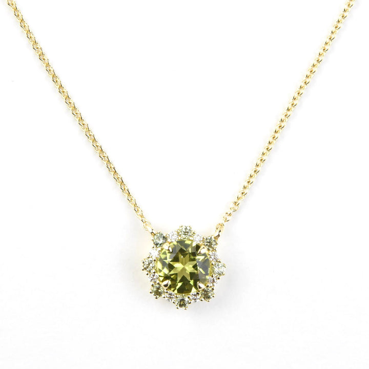 Peridot, Green Sapphire and Diamond Necklace 14k Gold - Goldmakers Fine Jewelry