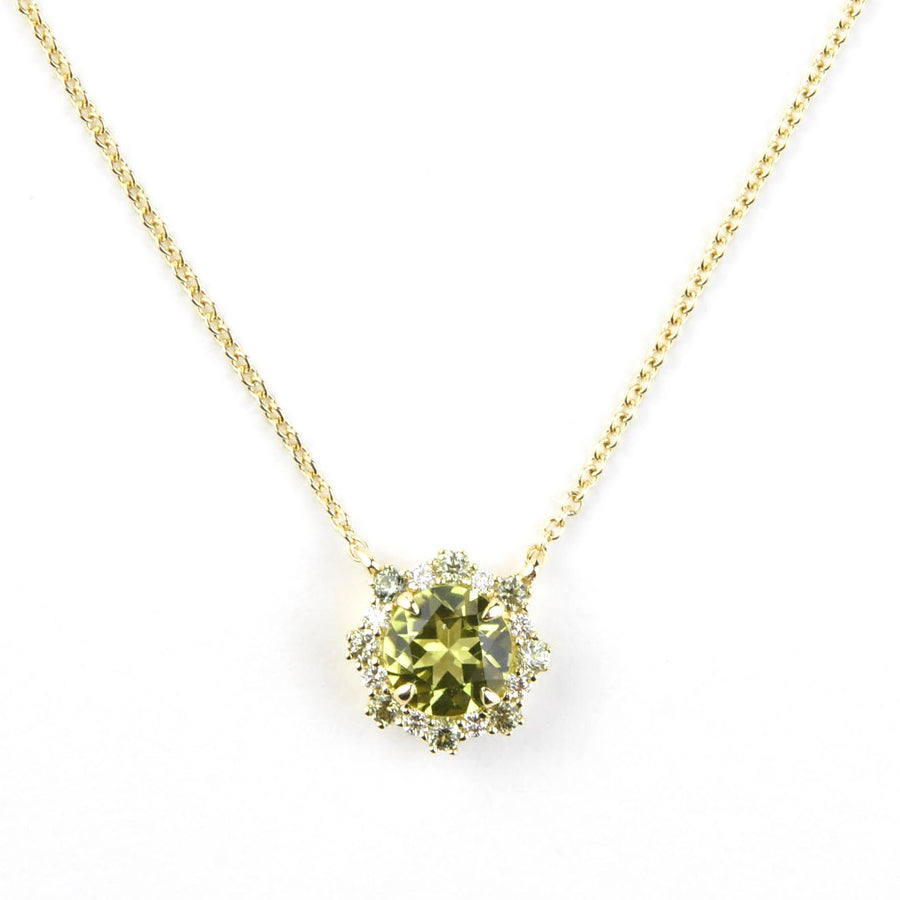 Peridot, Green Sapphire and Diamond Necklace 14k Gold - Goldmakers Fine Jewelry
