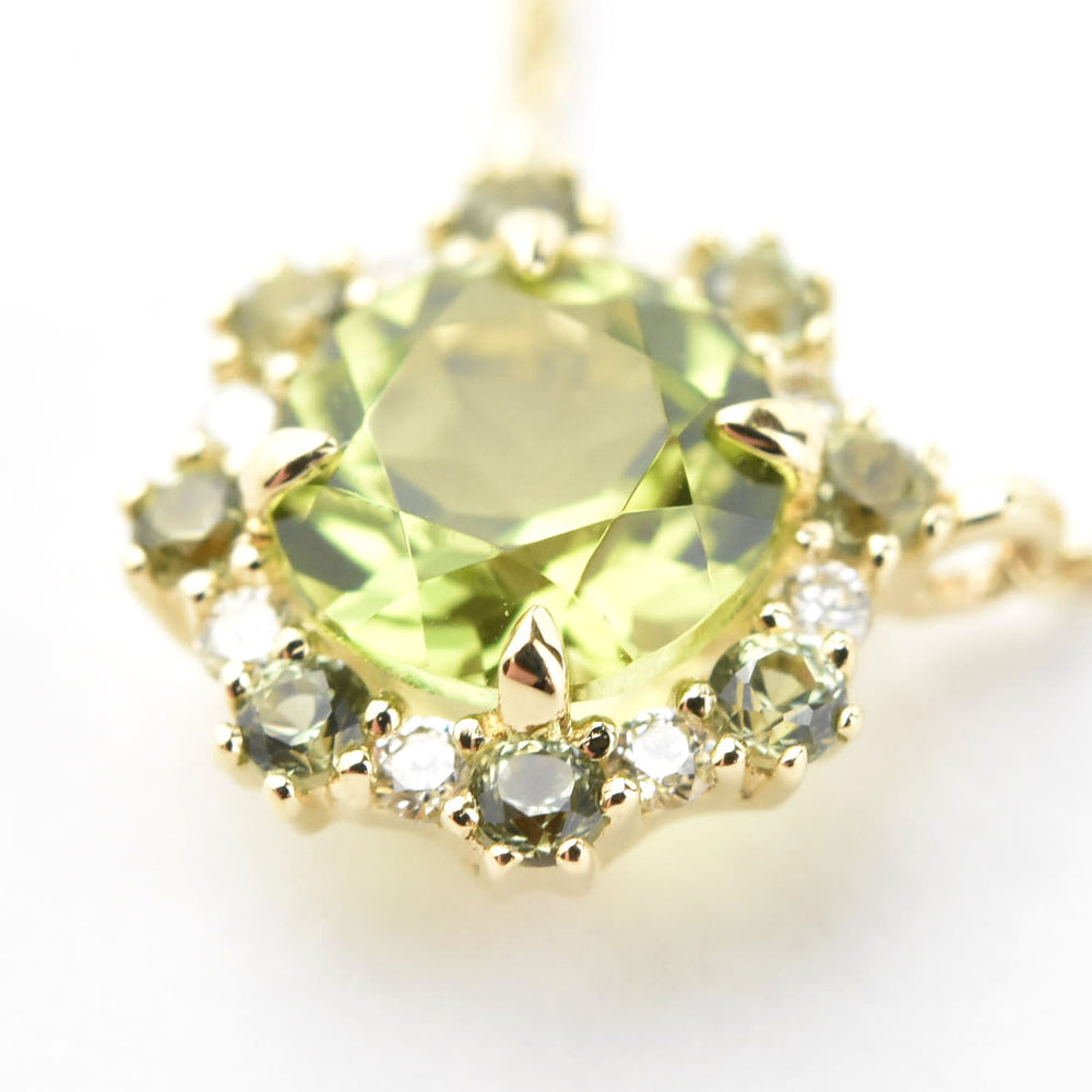 Peridot, Green Sapphire and Diamond Necklace 14k Gold - Goldmakers Fine Jewelry