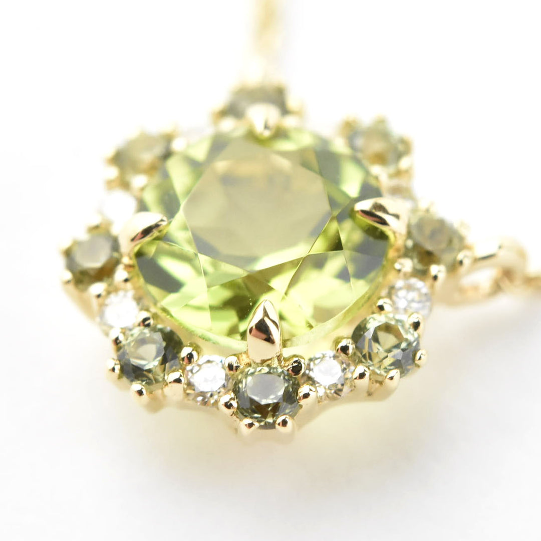 Peridot, Green Sapphire and Diamond Necklace 14k Gold - Goldmakers Fine Jewelry
