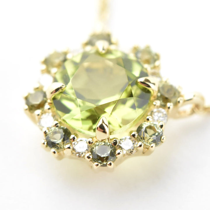 Peridot, Green Sapphire and Diamond Necklace 14k Gold - Goldmakers Fine Jewelry