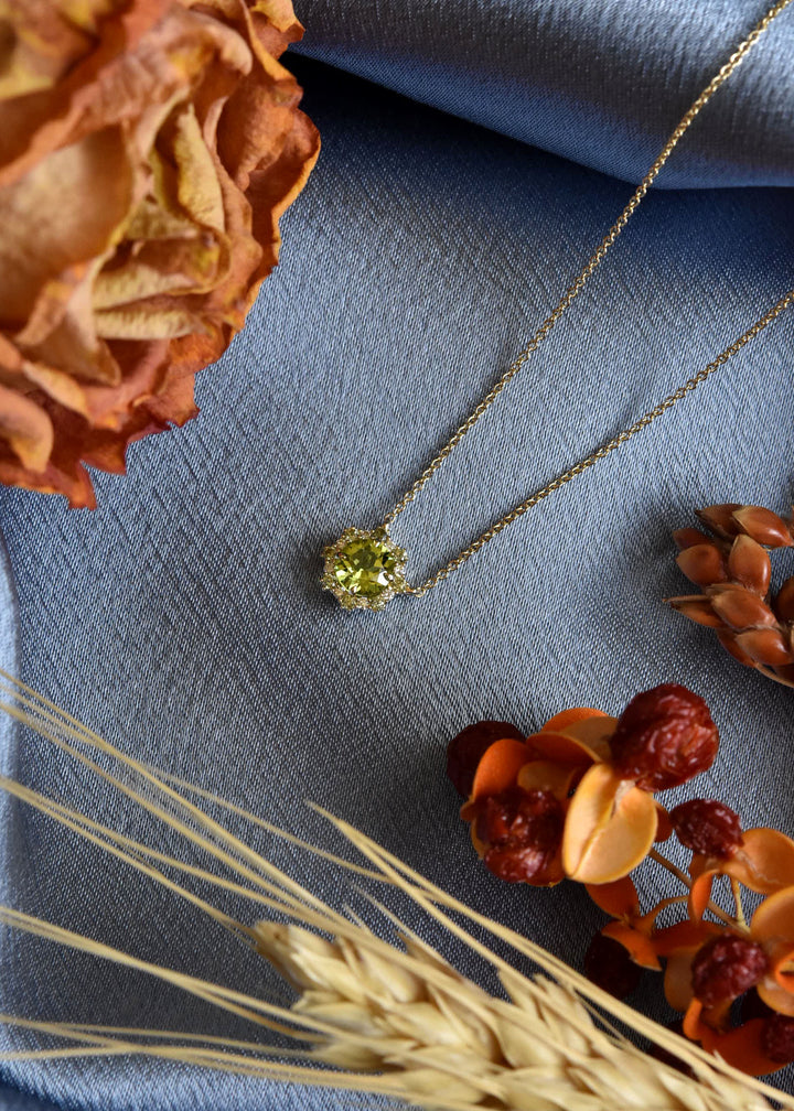 Peridot, Green Sapphire and Diamond Necklace 14k Gold - Goldmakers Fine Jewelry