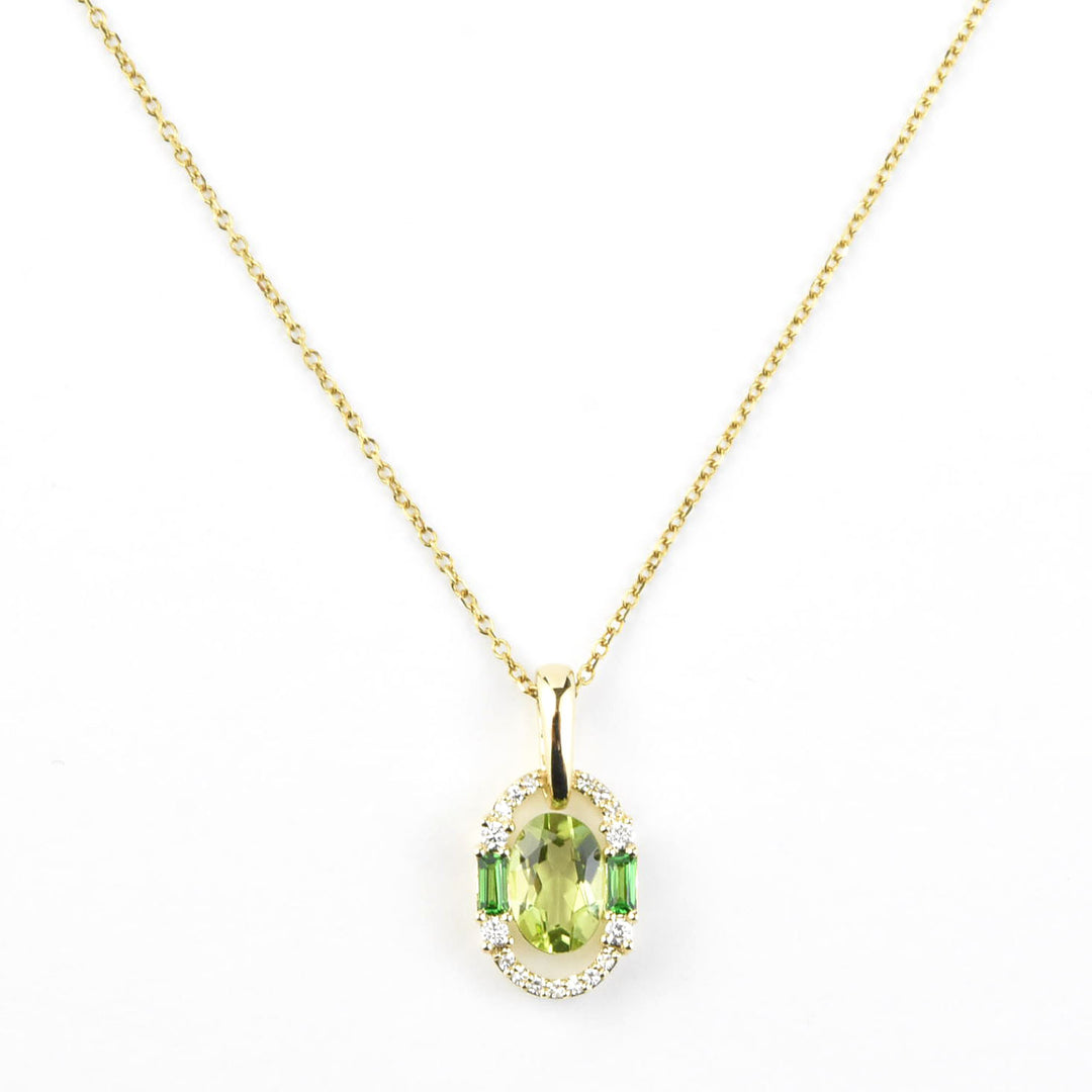14k Yellow Gold Peridot, Tsavorite and Diamond Necklace - Goldmakers Fine Jewelry