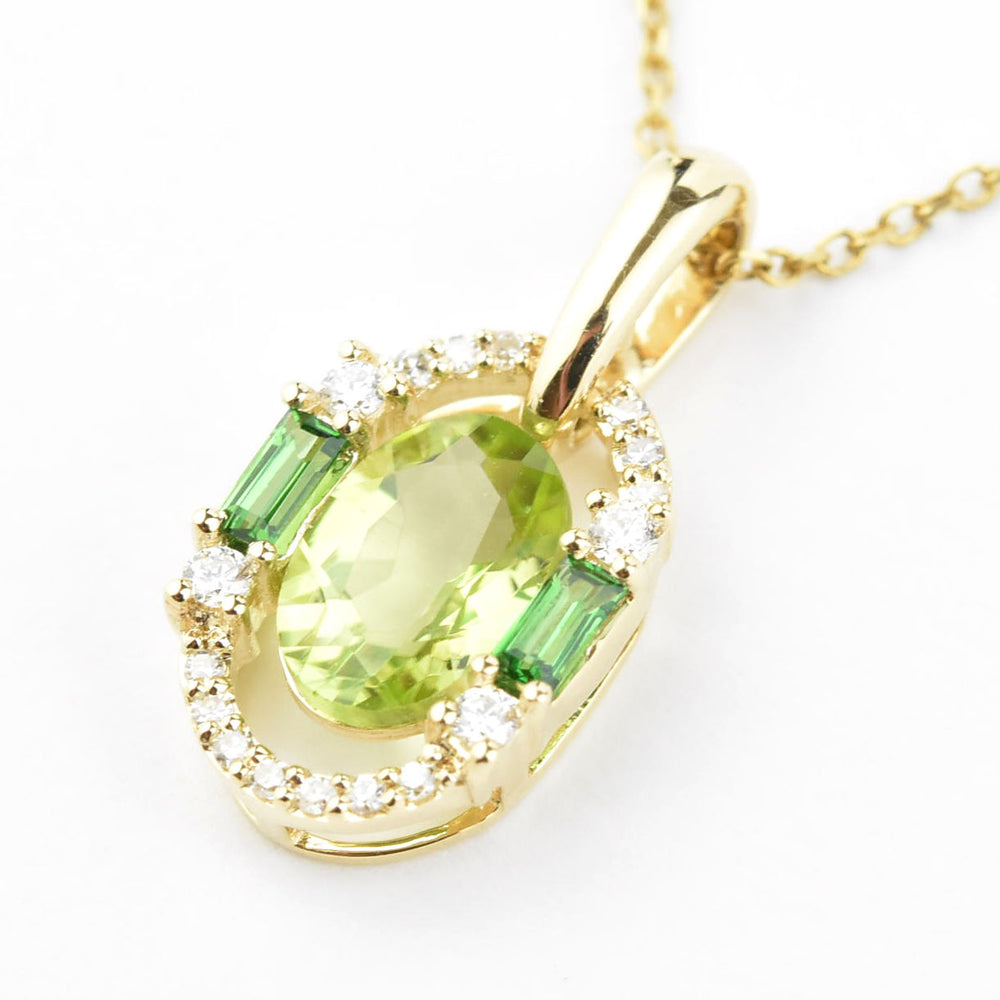 14k Yellow Gold Peridot, Tsavorite and Diamond Necklace - Goldmakers Fine Jewelry