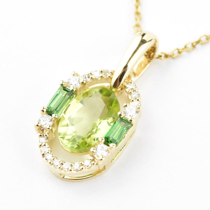 14k Yellow Gold Peridot, Tsavorite and Diamond Necklace - Goldmakers Fine Jewelry