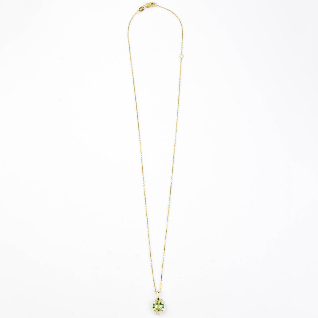 14k Yellow Gold Peridot, Tsavorite and Diamond Necklace - Goldmakers Fine Jewelry