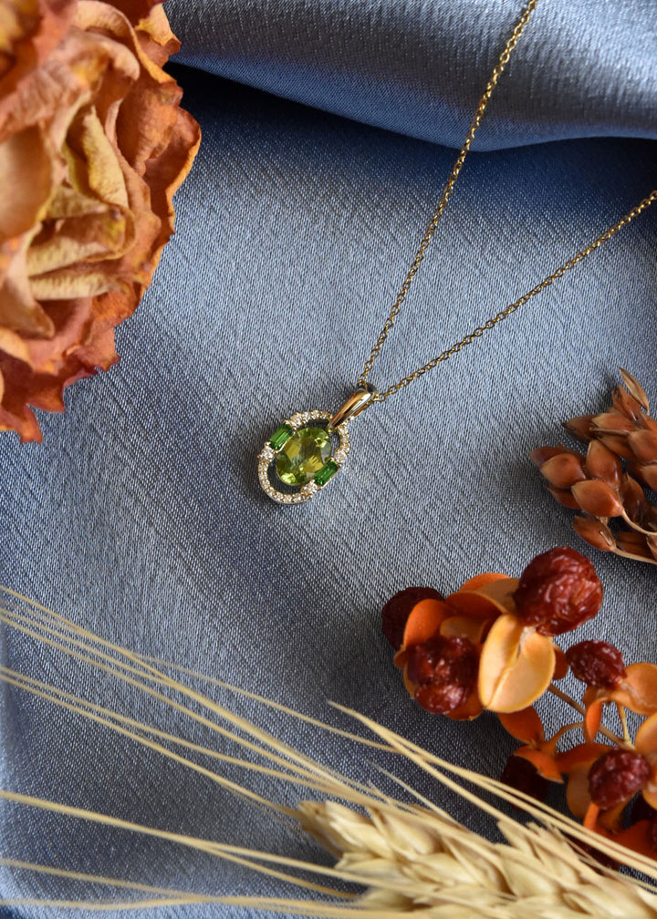 14k Yellow Gold Peridot, Tsavorite and Diamond Necklace - Goldmakers Fine Jewelry