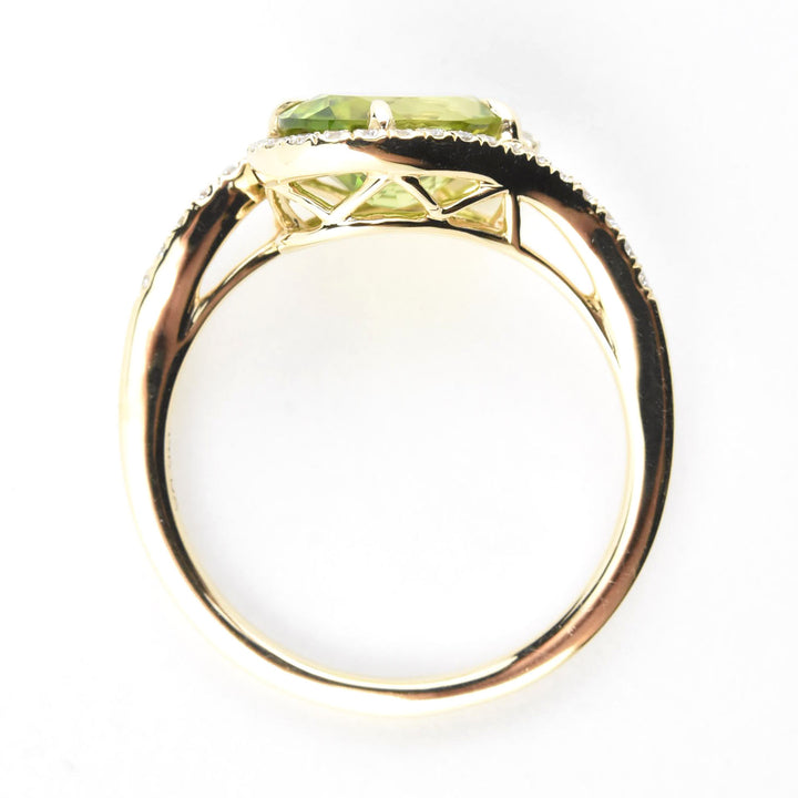 Peridot and Diamond Bypass Ring in 14k Yellow Gold