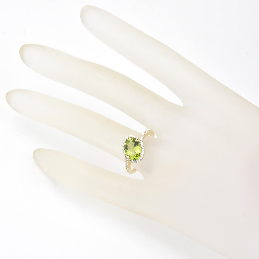 Peridot and Diamond Bypass Ring in 14k Yellow Gold