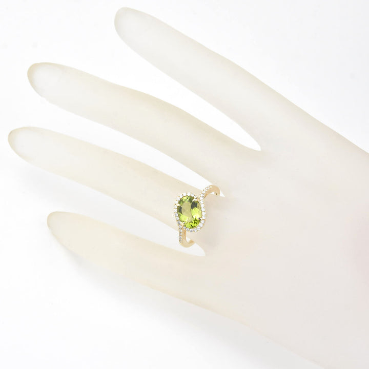 Peridot and Diamond Bypass Ring in 14k Yellow Gold