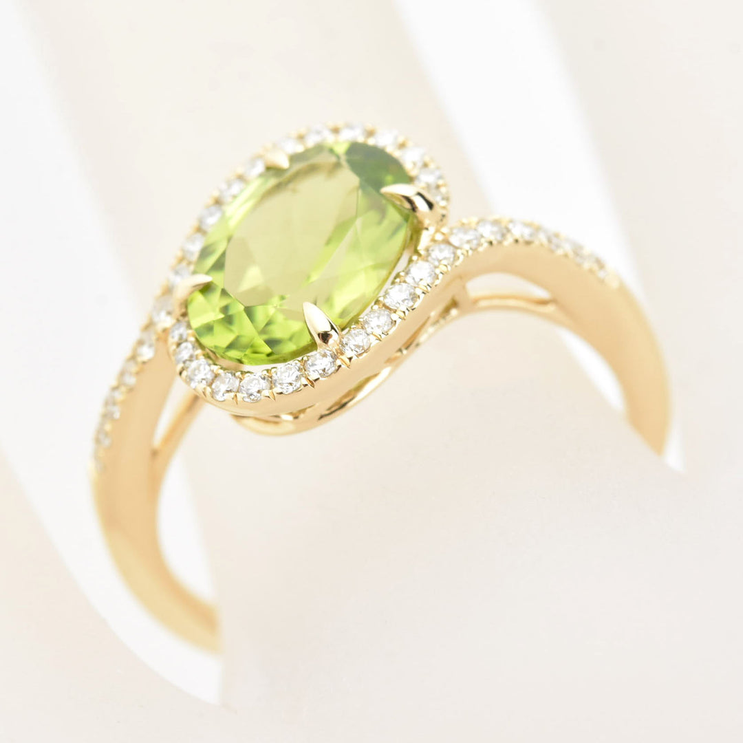Peridot and Diamond Bypass Ring in 14k Yellow Gold