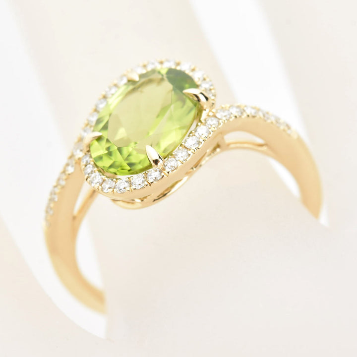 Peridot and Diamond Bypass Ring in 14k Yellow Gold