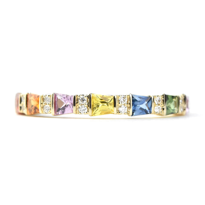 14k Yellow Gold Rainbow Sapphire & Diamond Band