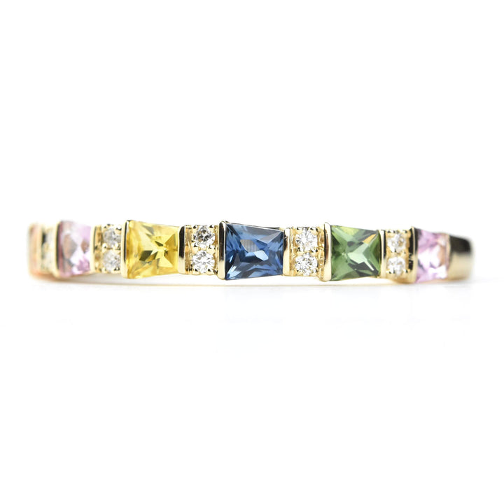 14k Yellow Gold Rainbow Sapphire & Diamond Band