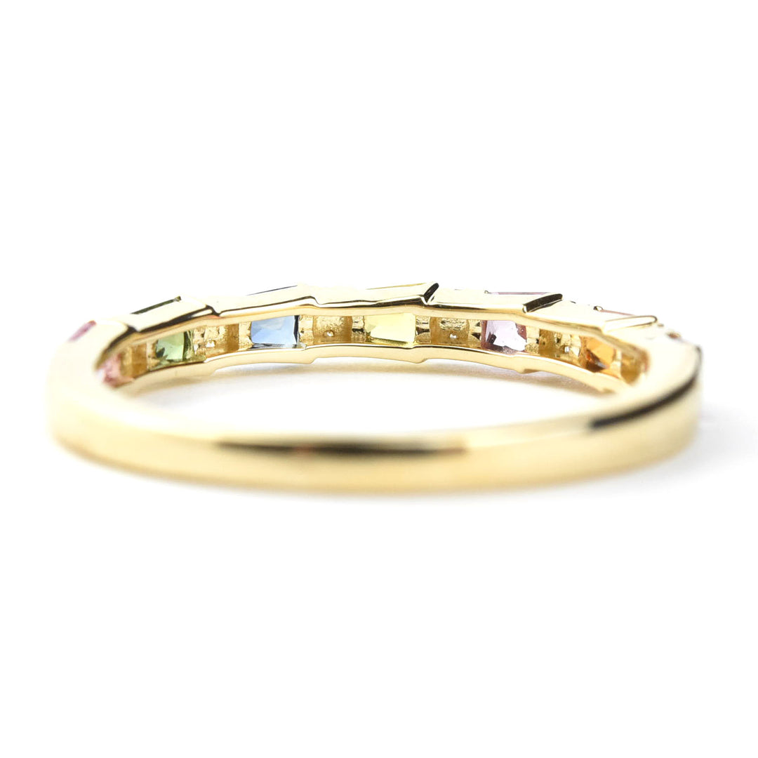14k Yellow Gold Rainbow Sapphire & Diamond Band