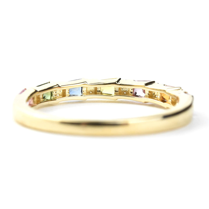 14k Yellow Gold Rainbow Sapphire & Diamond Band