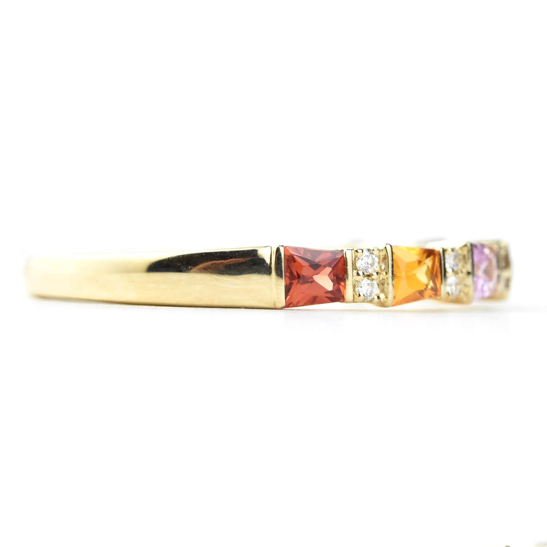 14k Yellow Gold Rainbow Sapphire & Diamond Band