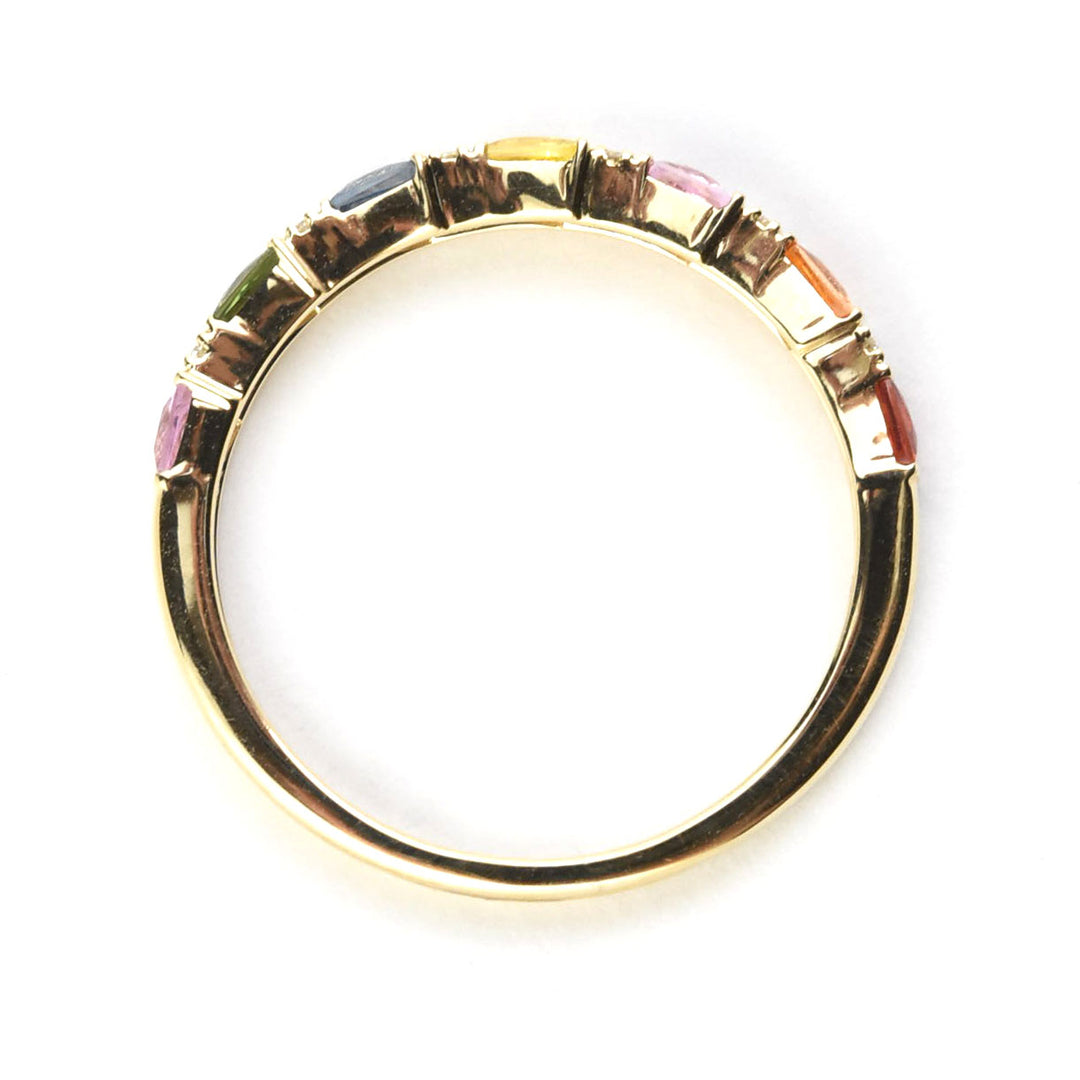 14k Yellow Gold Rainbow Sapphire & Diamond Band