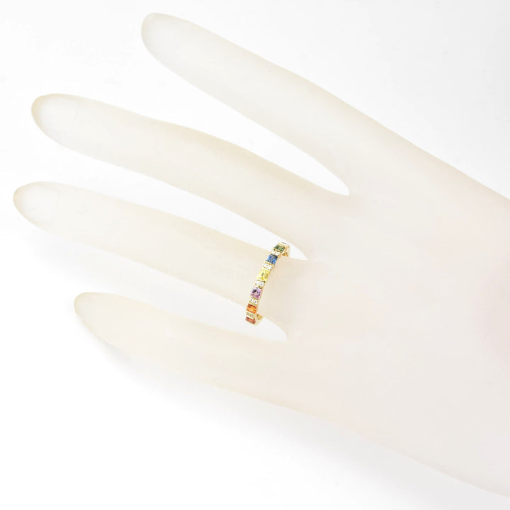 14k Yellow Gold Rainbow Sapphire & Diamond Band