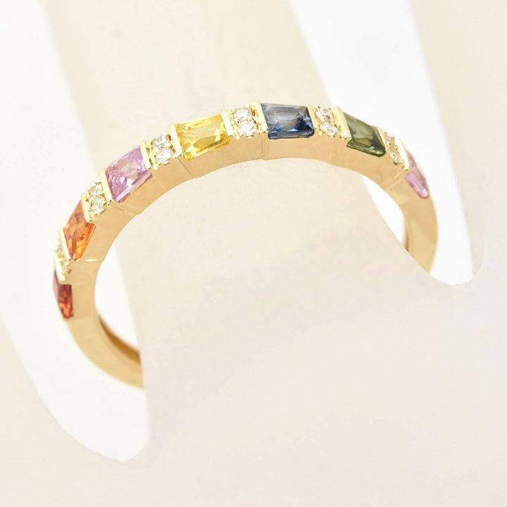 14k Yellow Gold Rainbow Sapphire & Diamond Band