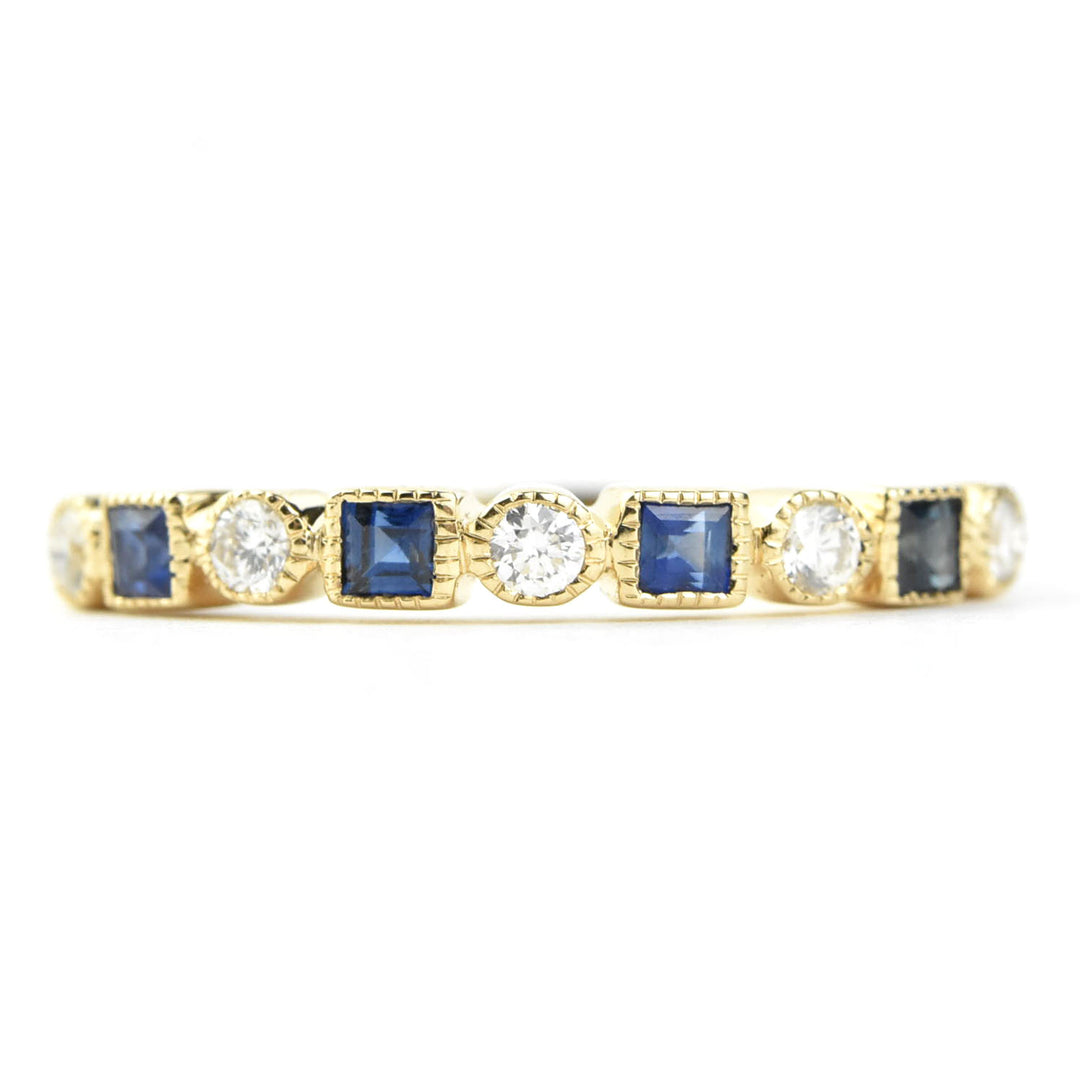 14k Yellow Gold Blue Sapphire & Diamond Band