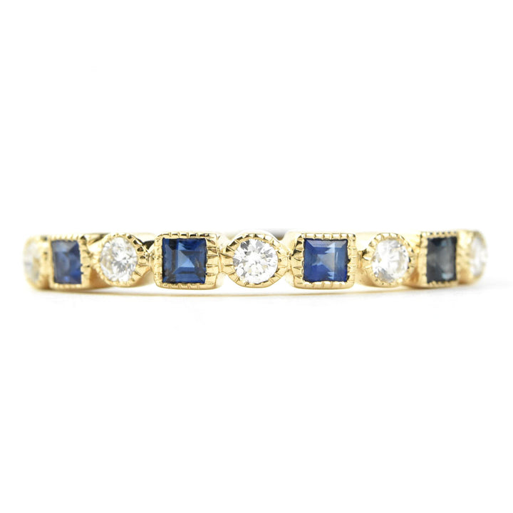 14k Yellow Gold Blue Sapphire & Diamond Band