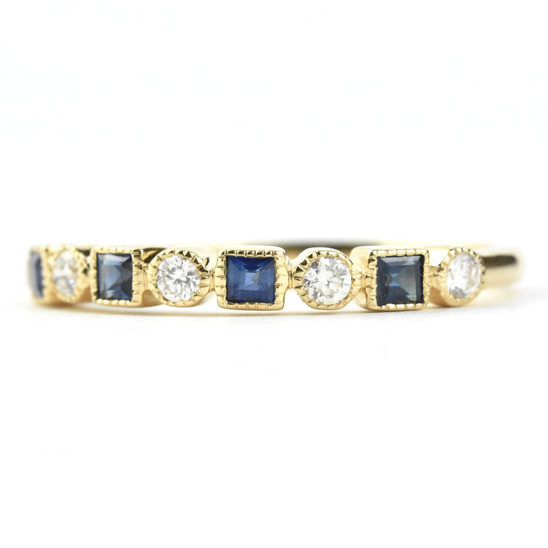 14k Yellow Gold Blue Sapphire & Diamond Band
